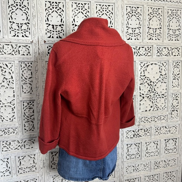 Chicos 100% Wool Burnt Orange Red 3/4 Sleeve Bolero Open Cardigan Sz Small - Picture 6 of 8